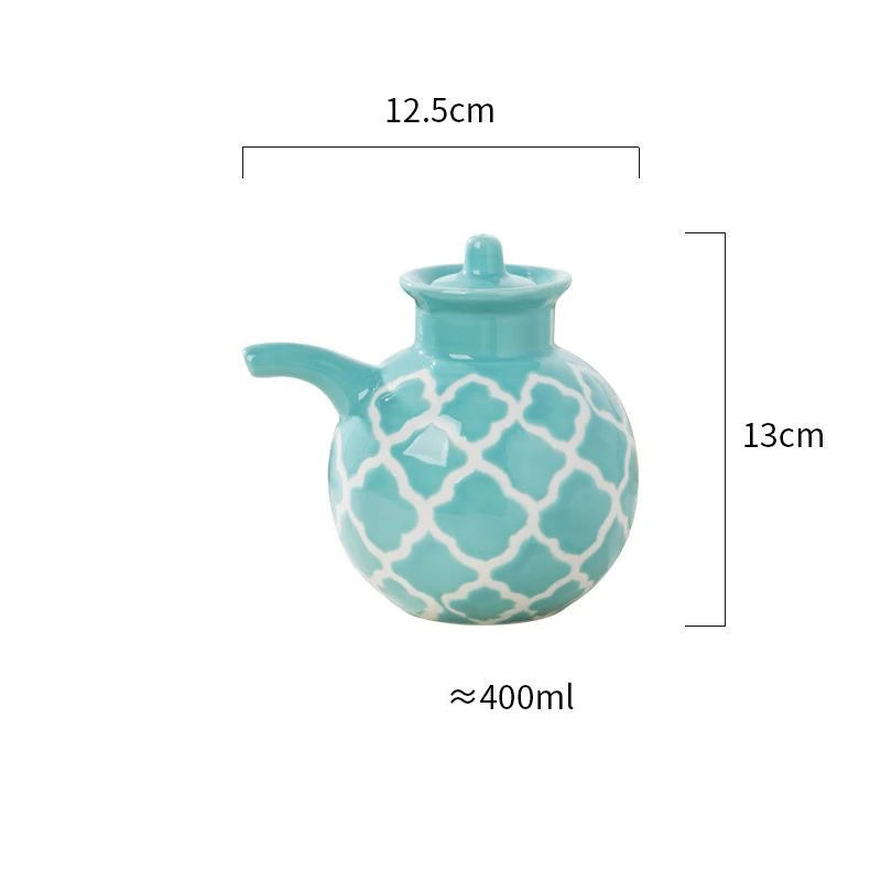 Bpa-Free Olive Oil Dispenser Underglaze Embossed Ceramic Oil Vinegar Can Kitchen Accessories Storage Dispenser Container Bottle