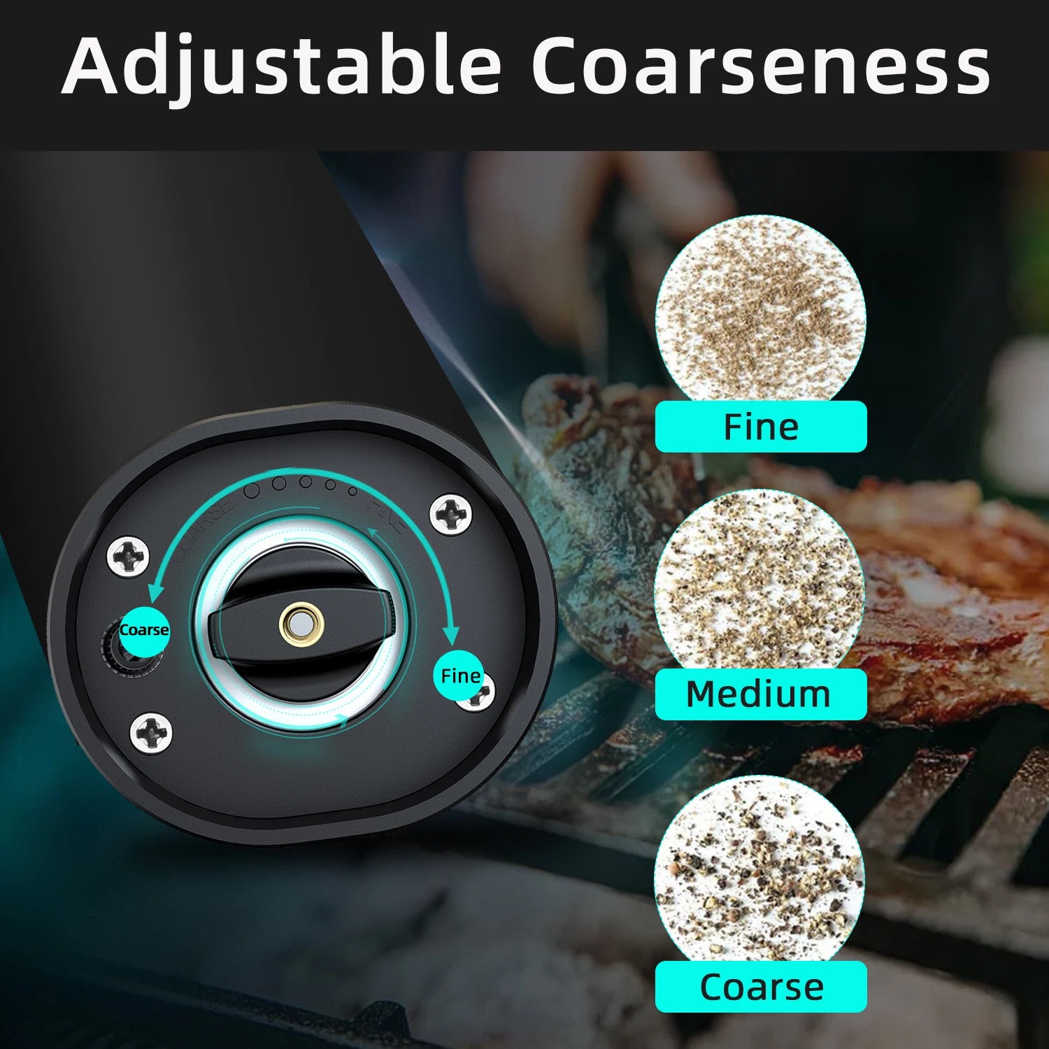 Electric Automatic Mill Pepper and Salt Grinder with Base Set Battery Powered with LED Light Adjustable Coarseness Kitchen Tool