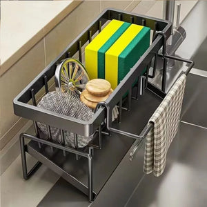Kitchen Sponge Holder Drain Rack Sink Organizer for Dish Cloth Scrubber Storage with Hanging Hook