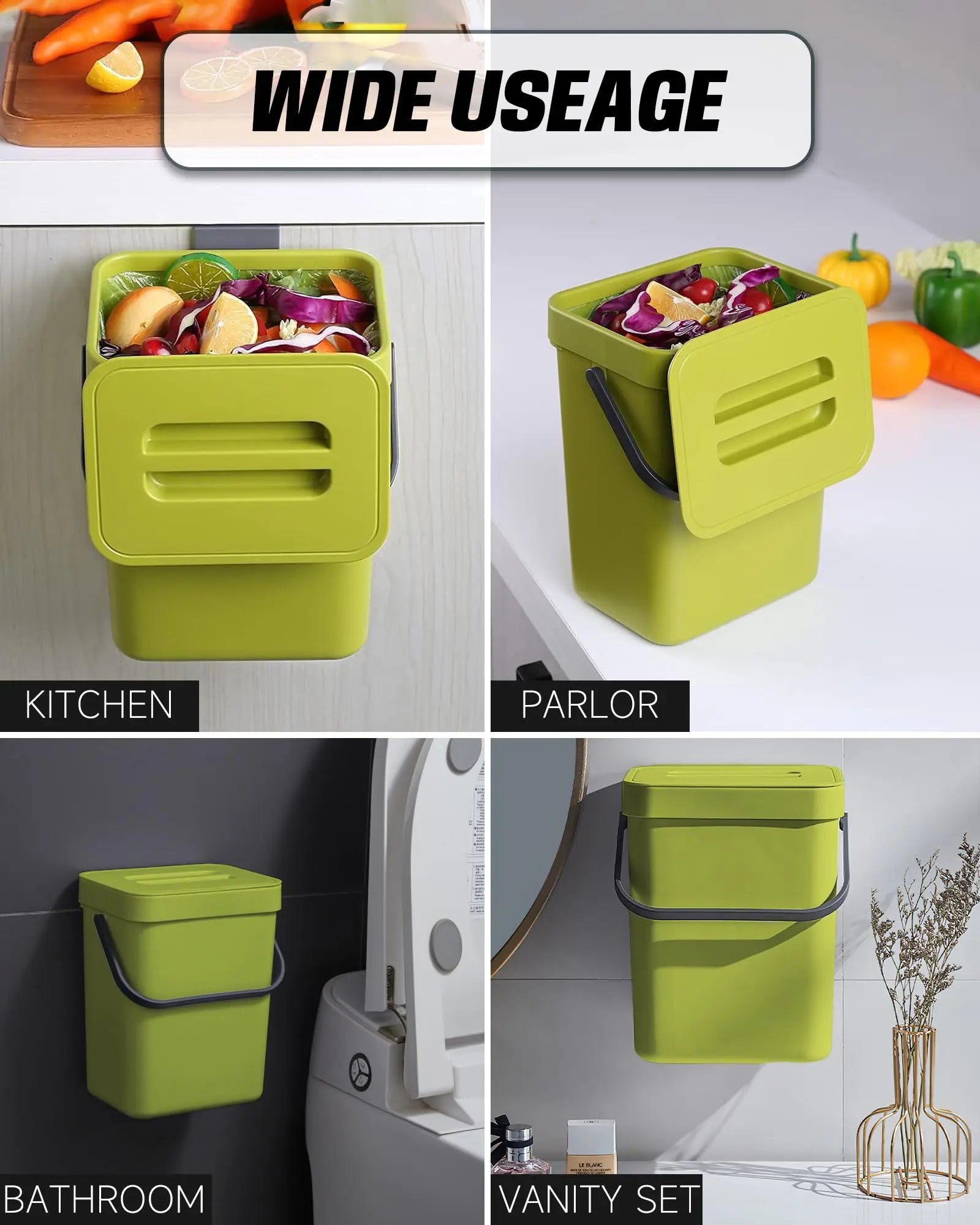 Hanging Plastic Trash Can, Compost Bin Indoor Kitchen Sealed, Odor-Free Food Scrap Container, Small Trash Can with Lid.