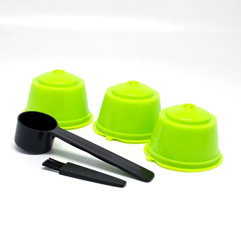 3Pcs Fit for Dolce Gusto Coffee Filter Cup Reusable Coffee Capsule Filters with Spoon Brush
