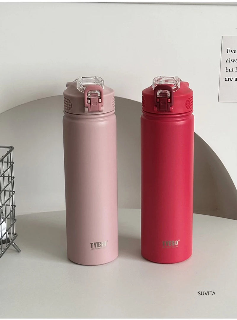 600ML/750ML Thermos Water Bottle with Straw Stainless Steel Car Thermal Sports Cup Keeps Cold and Heat Thermal Travel Mug
