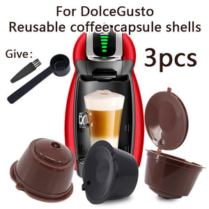 3Pcs Fit for Dolce Gusto Coffee Filter Cup Reusable Coffee Capsule Filters with Spoon Brush