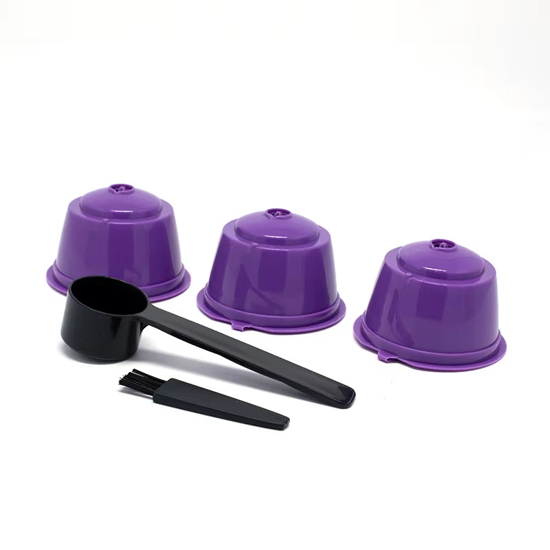 3Pcs Fit for Dolce Gusto Coffee Filter Cup Reusable Coffee Capsule Filters with Spoon Brush