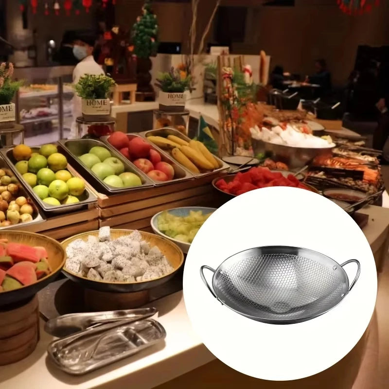1Pc 29Cm/11.42Inch Stainless Steel Honeycomb Skillet Non-Stick with Handle Scratch-Resistant Cooking Pasta Steak Porridge Ramen