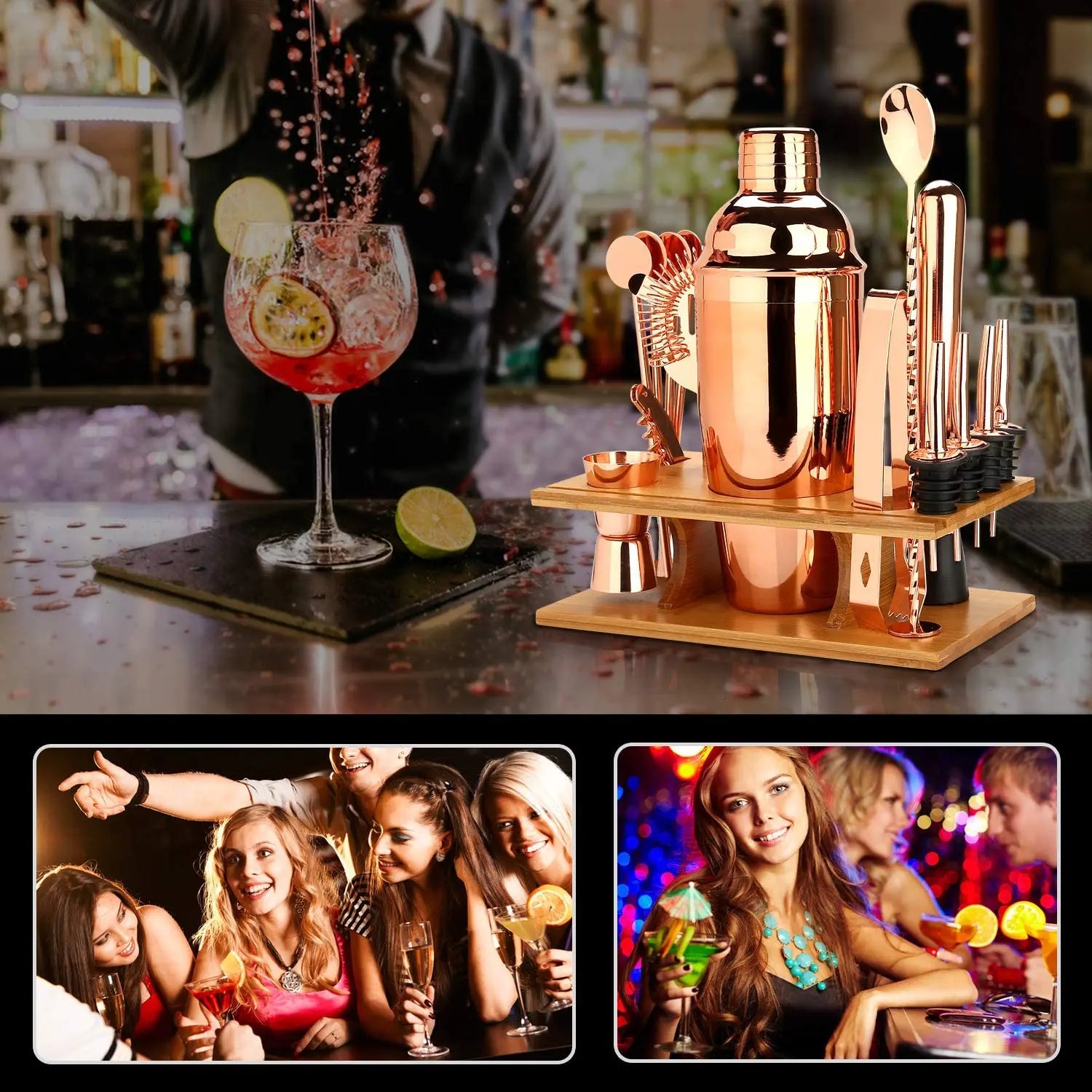 Cocktail Shaker Making Set,16Pcs Bartender Kit for Mixer Wine Martini, Stainless Steel Bar Tools, Home Drink Party Accessories