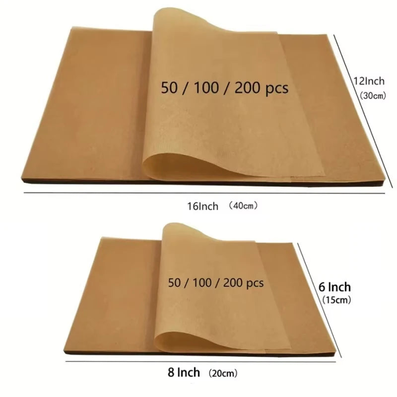 200/100/50PC Baking Paper Non-Stick Parchment Baking Sheet for Oven Air Fryer Grilling Mat Paper Food Wrapping Paper Baking Tool