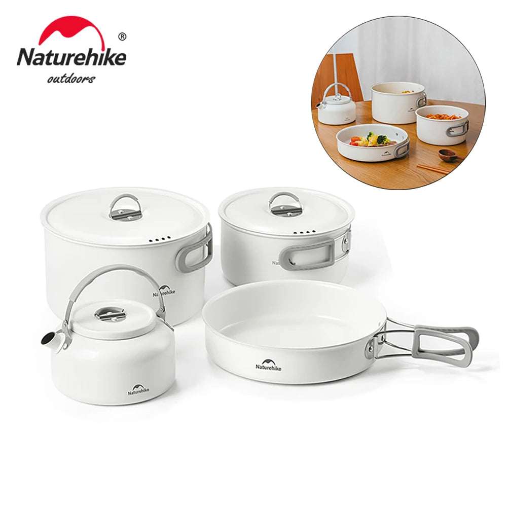 Ceramic Non-Stick Set of Pots Camping Cookware Kit Outdoor Frying Pan Kettle Picnic Tableware Kitchen Utensils