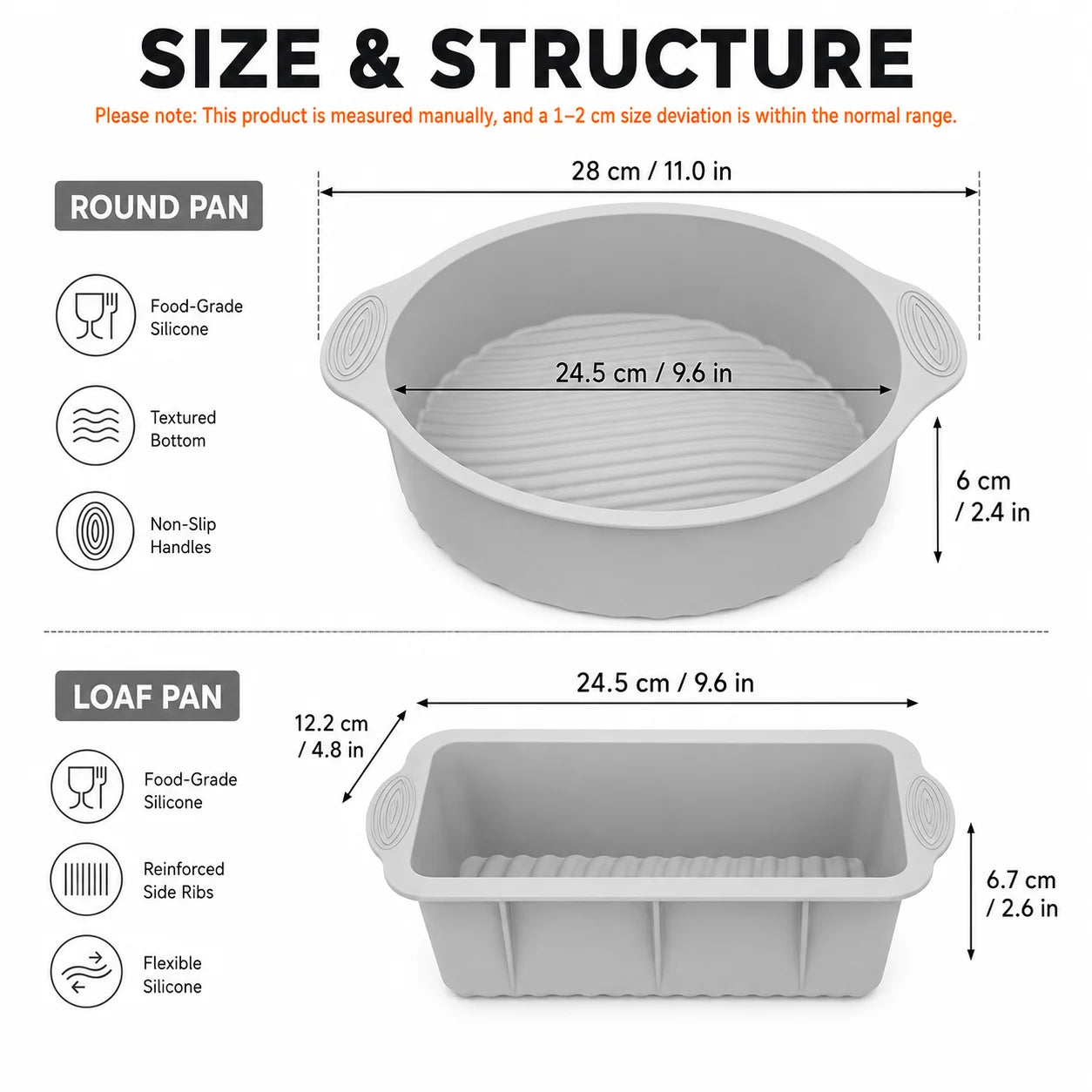 2 Pack Silicone Cake Pan and Loaf Pan Set Non Stick Baking Molds for Oven Air Fryer Accessories Food Grade Bread Bakeware