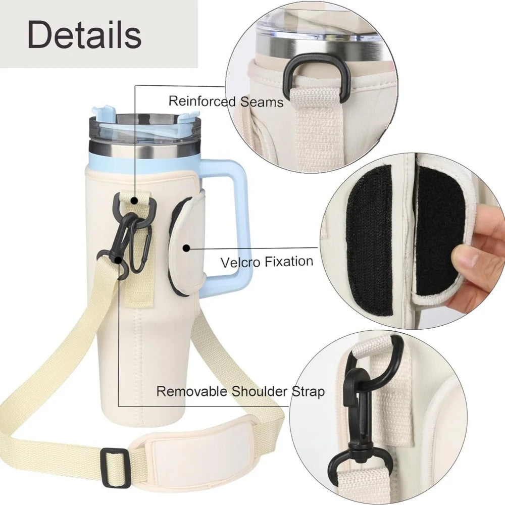 Water Bottle Carrier Bag for Stanley 40Oz Tumbler with Handle Water Bottle Holder with Adjustable Shoulder Strap with Pocket