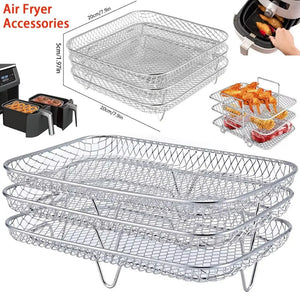 New Durable Stackable Air Fryer Rack Non-Stick Stainless Steel Airfryer Tray Grill Basket Kitchen Gadgets