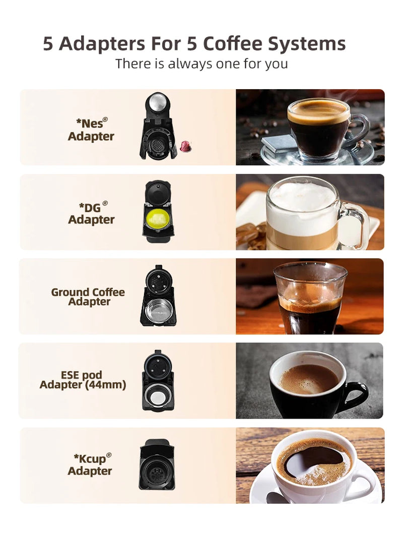 Multiple Capsule Coffee Machine, Hot/Cold Dolce Gusto Milk Nespresso Capsule ESE Pod Ground Coffee Cafeteria 20Bar 5 in 1