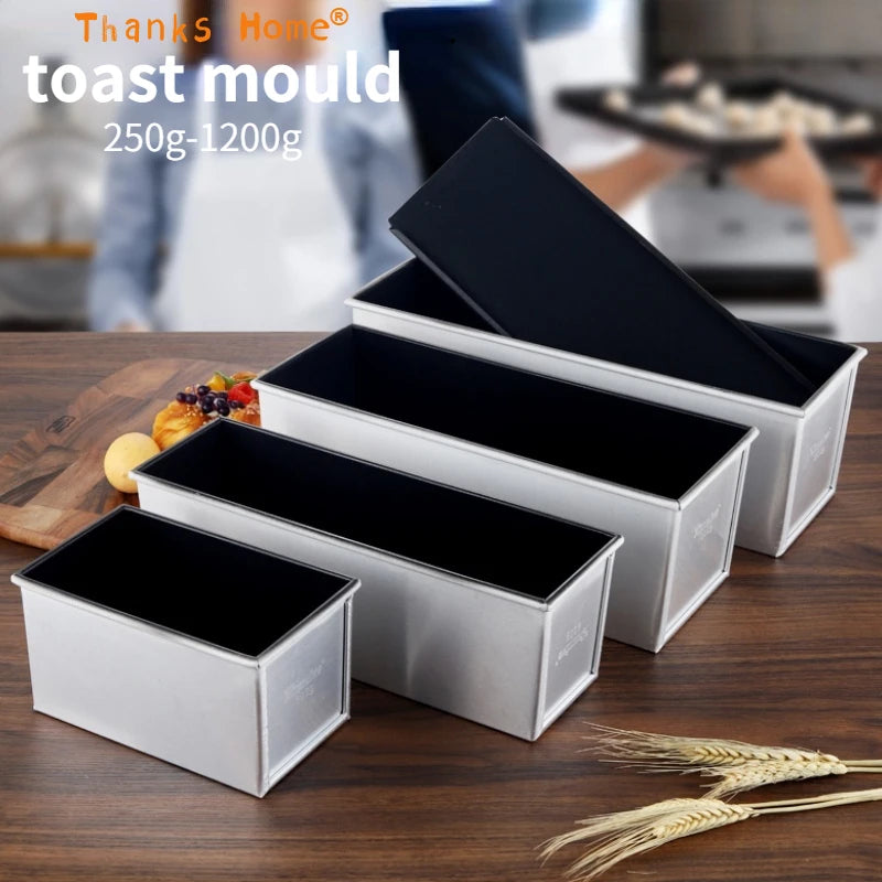 250G/450G/600G/750G/900G/1000G Aluminum Alloy Black Non-Stick Coating Toast Boxes Bread Loaf Pan Cake Mold Baking Tool with Lid