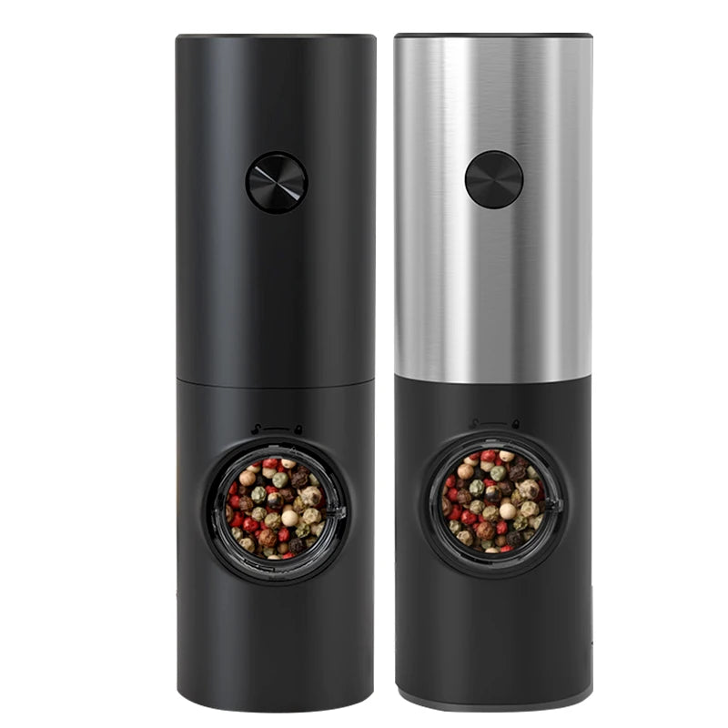 Electric Automatic Mill Pepper and Salt Grinder with Base Set Battery Powered with LED Light Adjustable Coarseness Kitchen Tool