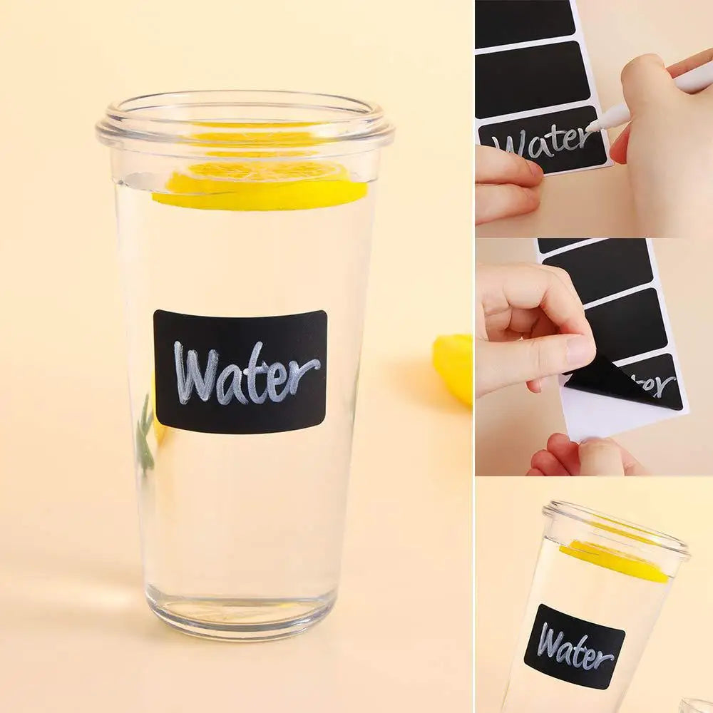 Black Waterproof Reusable Label Stickers with White Chalk for Mason Jars, Craft Room, Storage Spaces, Glass Bottles,Organization