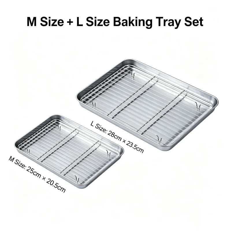 Stainless Steel Baking Pan Tray with Wire Rack Cake Baking BBQ Pan Tray Plate Oven Brownie Rack Cooking Roasting Grilling Tool