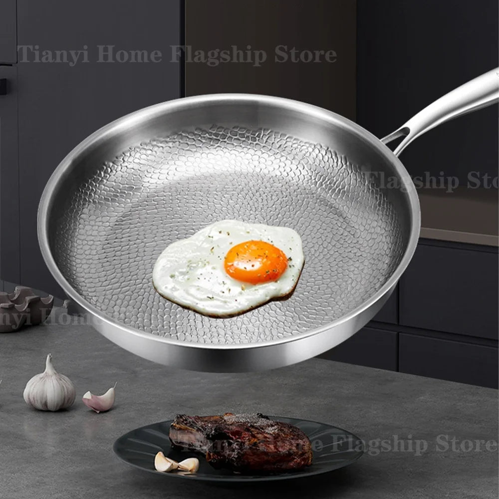 22/24/26/28/30Cm Titanium Stainless Steel Frying Pan Non-Stick Wok Home Egg Steak Skillet Induction Gas Stove Kitchen Cookware
