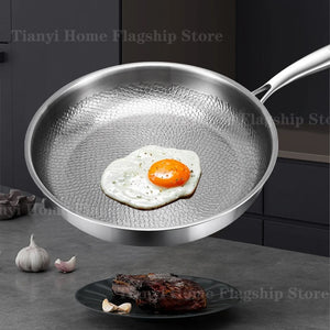 22/24/26/28/30Cm Titanium Stainless Steel Frying Pan Non-Stick Wok Home Egg Steak Skillet Induction Gas Stove Kitchen Cookware