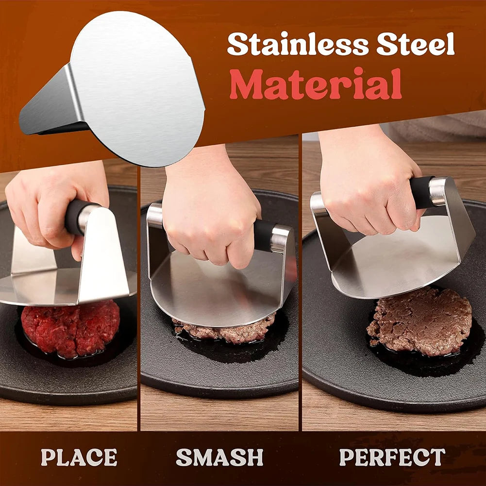 Burger Press, Hamburger Smasher Tool for Griddle, Stainless Steel Ham Patty Press with Anti-Scald Handle, 5.5" Non Stick Grill P