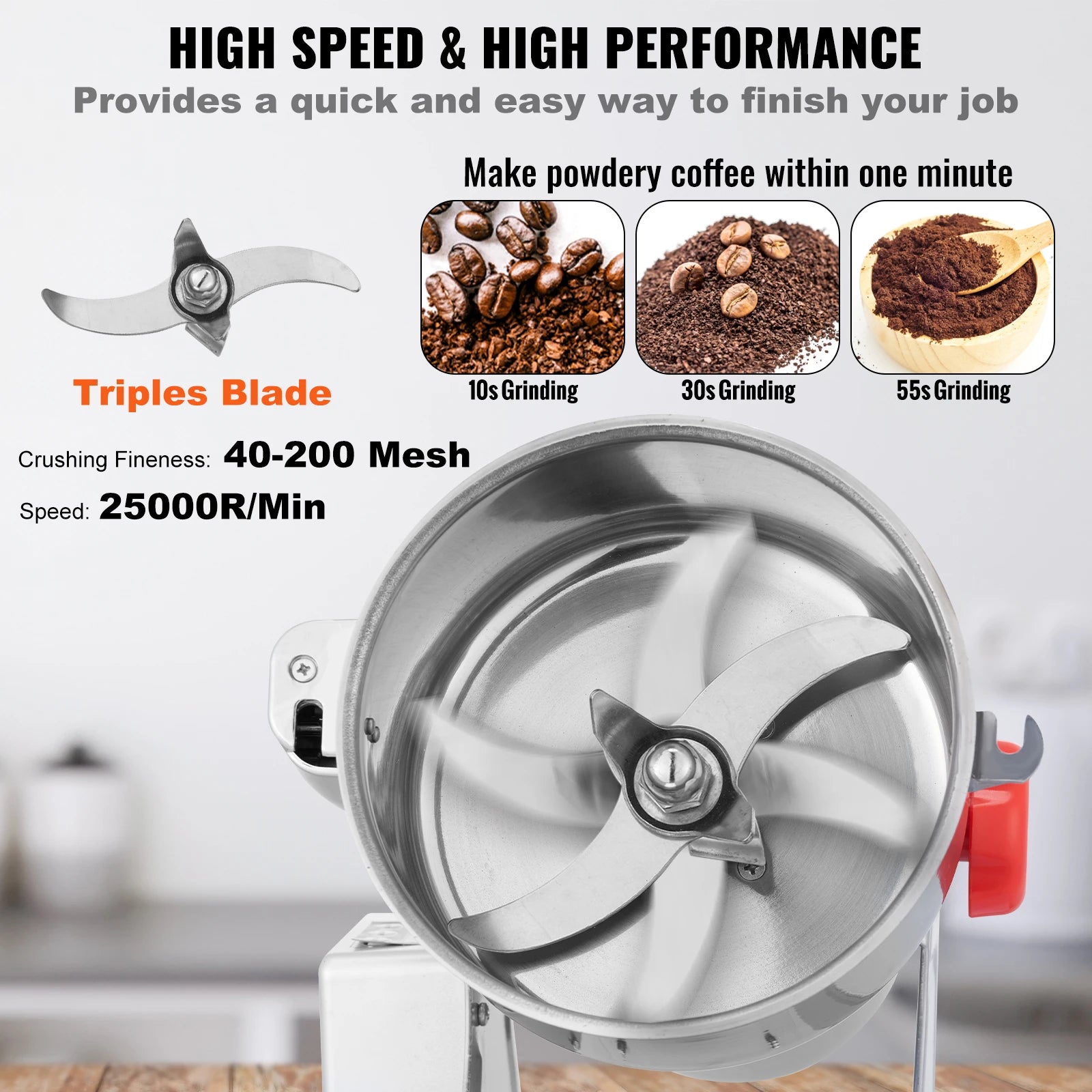 150-2500G Electric Grain Mill Grinder Commercial Swing Spice Grinders for Dry Herbs Grains Spices Cereals Coffee Corn