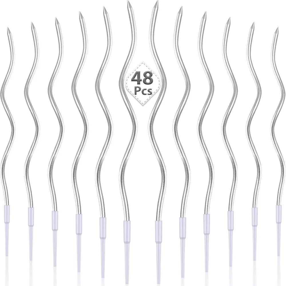 12/48Pcs/1Case Birthday Candles Spiral Cake Candles Long Thin Cake Candles for Wedding Party and Cake Decoration