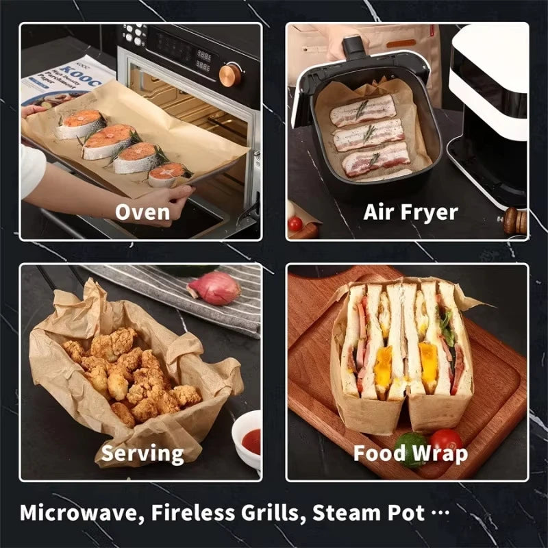 200/100/50PC Baking Paper Non-Stick Parchment Baking Sheet for Oven Air Fryer Grilling Mat Paper Food Wrapping Paper Baking Tool