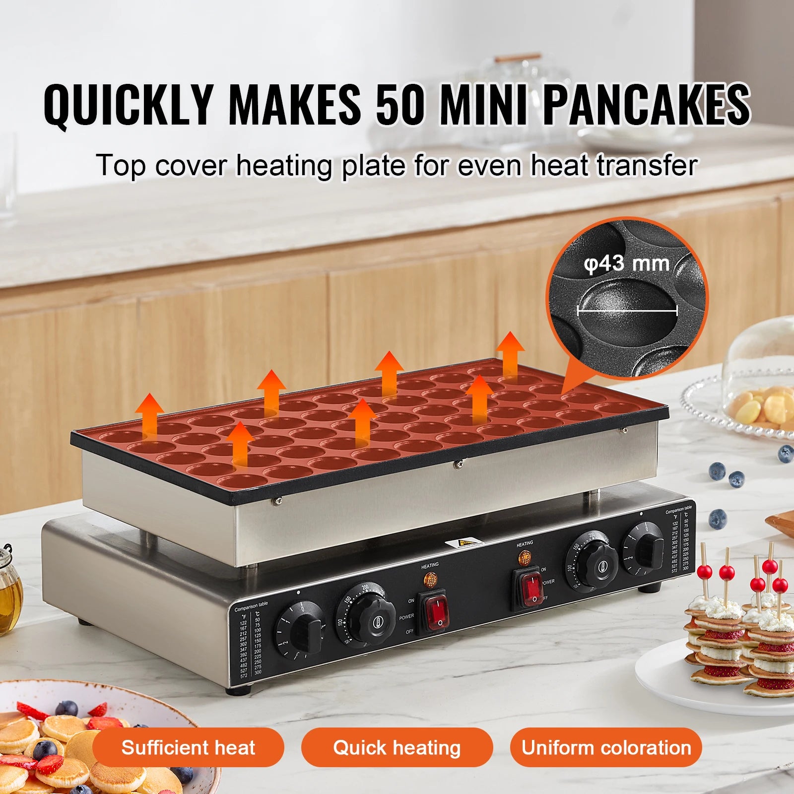 50Pcs Mini Dutch Pancake Maker Dorayaki Baker Machine Commercial Non-Stick Waffle Maker Dual Temp & Time Control