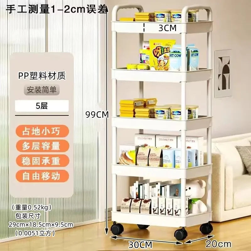 Hot 5-Tier Kitchen Storage Shelf, Mobile Trolley, Floor-Standing Multi-Layer Storage Rack, for Snacks, Fruits and Vegetables