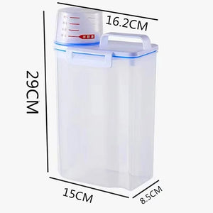 4PCS 2.5L Rice Storage Bucket with Measuring Cup Sealed Moisture-Proof Pet Food Storage Container for Storing Grains Flour Rice