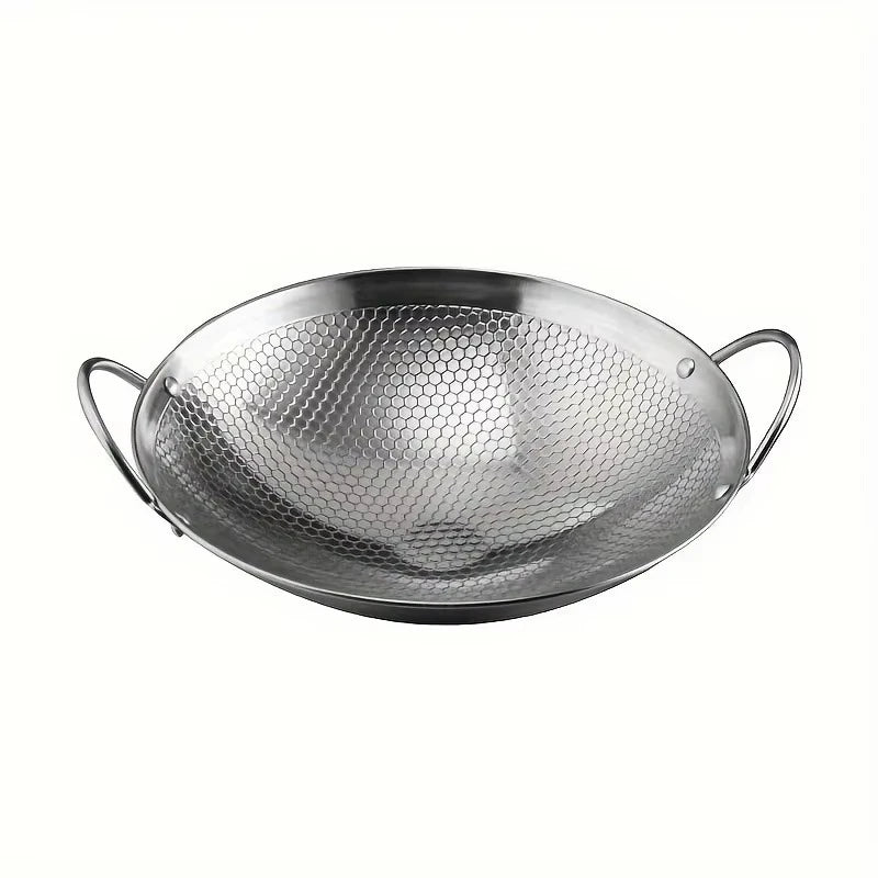 1Pc 29Cm/11.42Inch Stainless Steel Honeycomb Skillet Non-Stick with Handle Scratch-Resistant Cooking Pasta Steak Porridge Ramen