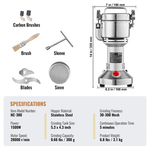 150-2500G Electric Grain Mill Grinder Commercial Swing Spice Grinders for Dry Herbs Grains Spices Cereals Coffee Corn
