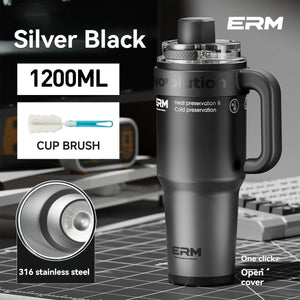 1200ML Extra Large Ceramic Tumbler Drinkware Stainless Steel Water Bottle Insulated Vacuum Flask Straw & Handle Leakproof