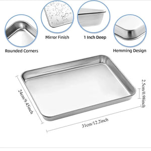 304 Stainless Steel Baking Tray Set with Grill Metal Rectangular Cooling Rack Grilling Tools BBQ for Kitchen Outdoor Camping