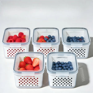 6Pcs/Set Large Capacity Fruit Storage Containers for Fridge with Removable Colander,Keep Berry Fruit Fresh Longer